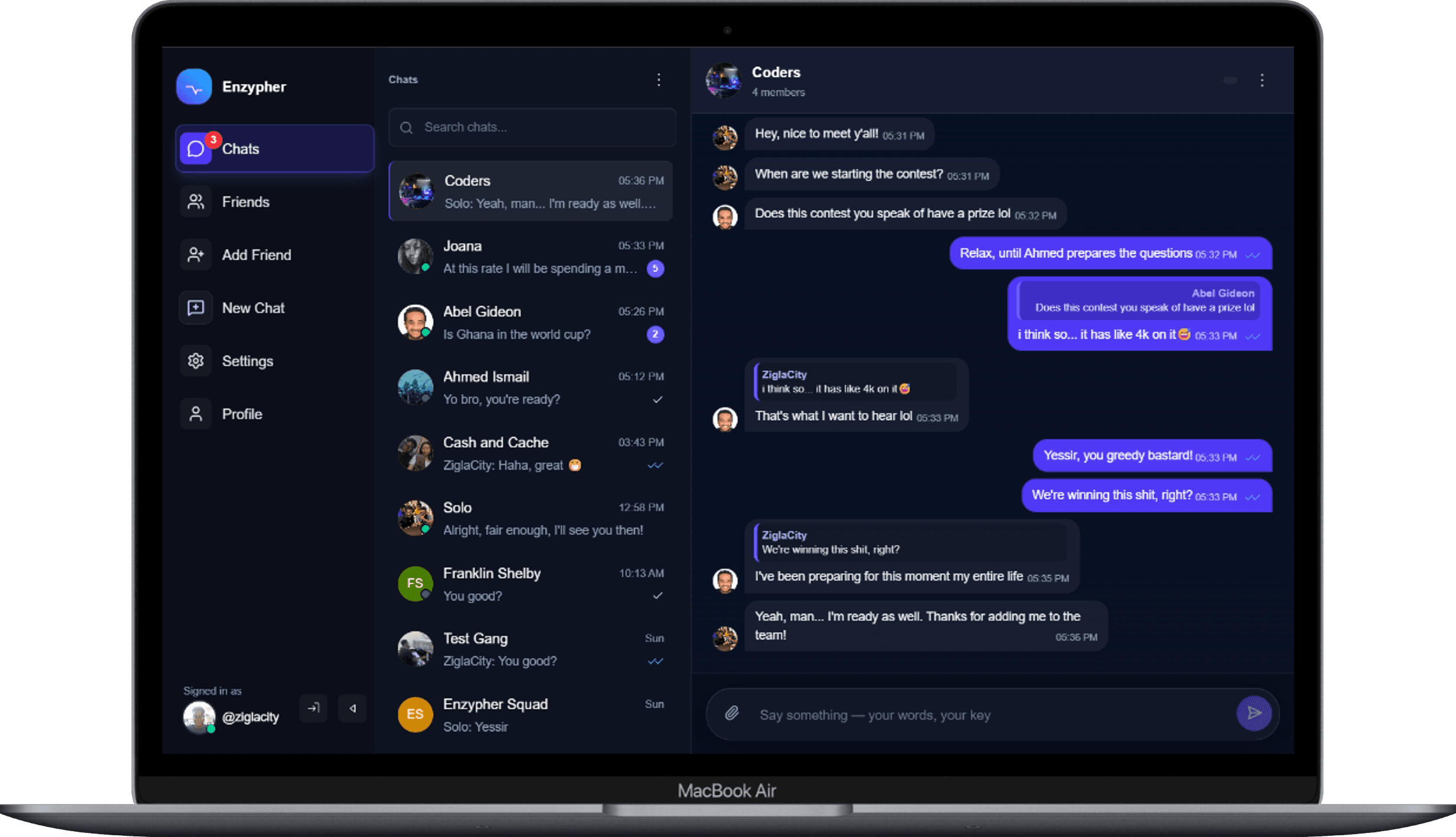 Decrypted Enzypher group chat on desktop