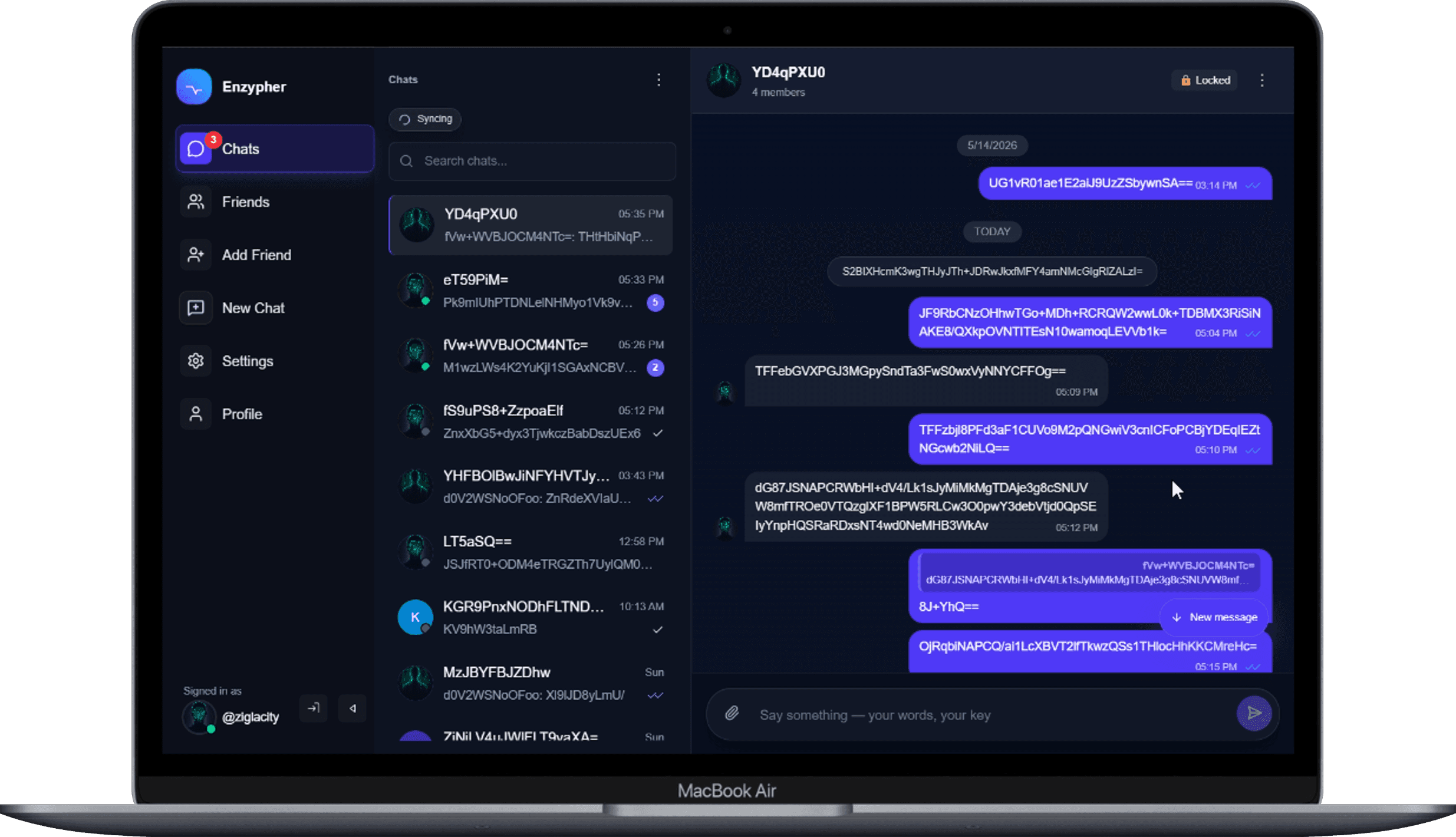 Encrypted Enzypher group conversation on desktop